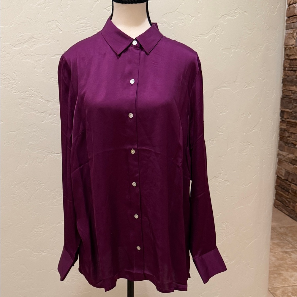 J. Jill Deep Purple Satin Button-Down Blouse